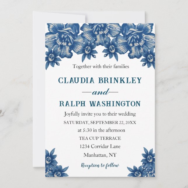 Elegant Blue and White Toile De Jouy Invitation (Front)
