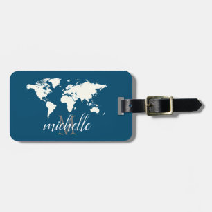 Elegant Blue and White Travel World-Map,Aeroplane Luggage Tag