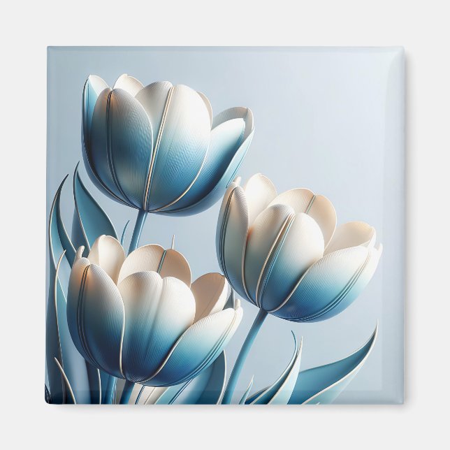 Elegant Blue and White Tulips Magnet (Front)