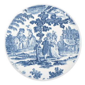 Elegant Blue and White Vintage French Toile Ceramic Knob