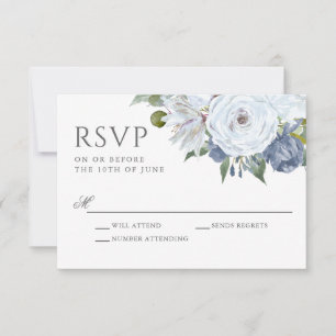 Elegant Blue and White Watercolor Floral RSVP Card