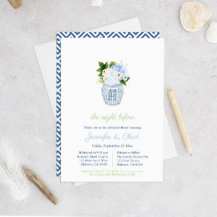 Elegant Blue And White Wedding Rehearsal Dinner Invitation