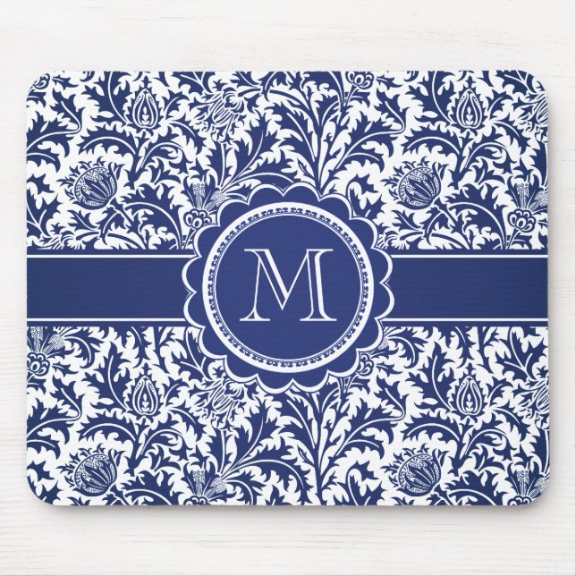 Elegant Blue and White William Morris Floral Mouse Pad (Front)
