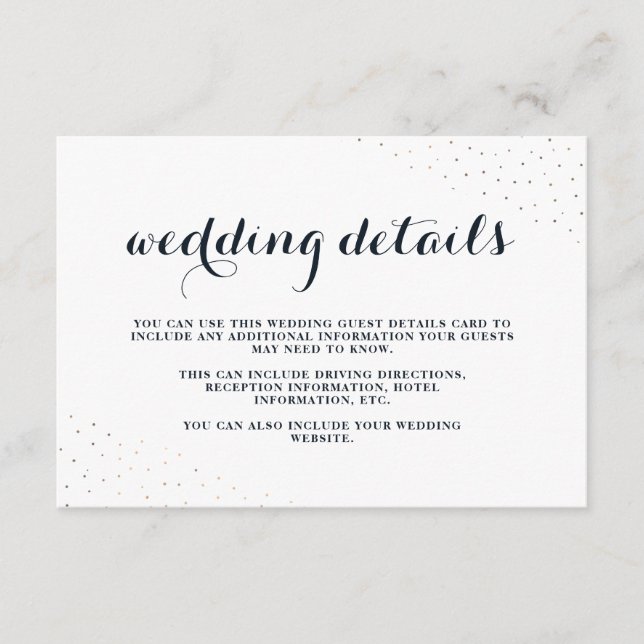 Elegant Blue and White with Dots Wedding Details Enclosure Card (Front)