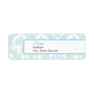 Elegant Blue and Yellow Damask Address Label Return Address Label