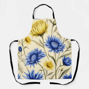 Elegant Blue and Yellow Floral Apron