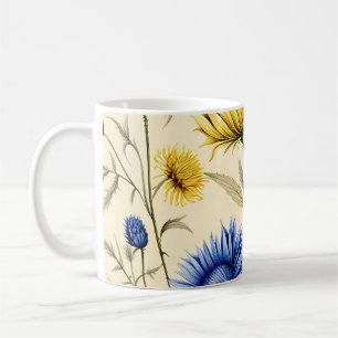 Elegant Blue and Yellow Floral Coffee Mug