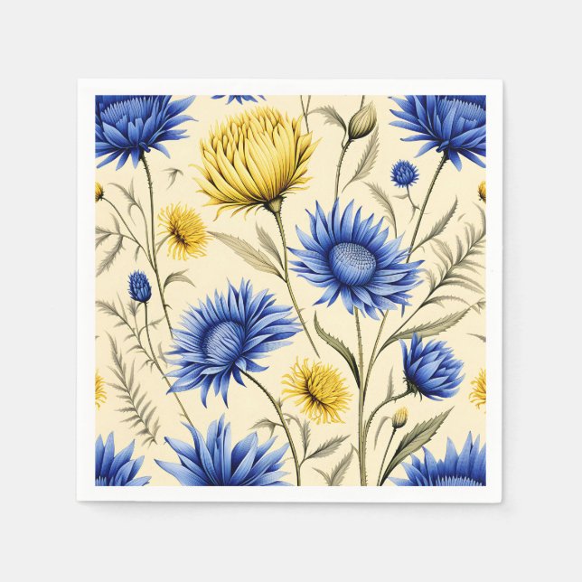 Elegant Blue and Yellow Floral Napkin (Front)