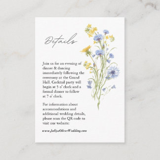 Elegant Blue and yellow floral wedding details QR Enclosure Card