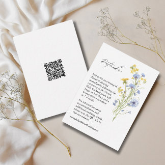 Elegant Blue and yellow floral wedding details QR Enclosure Card