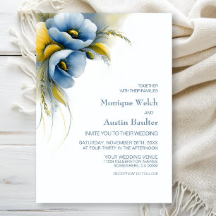 Elegant Blue and Yellow Floral Wedding Invitation