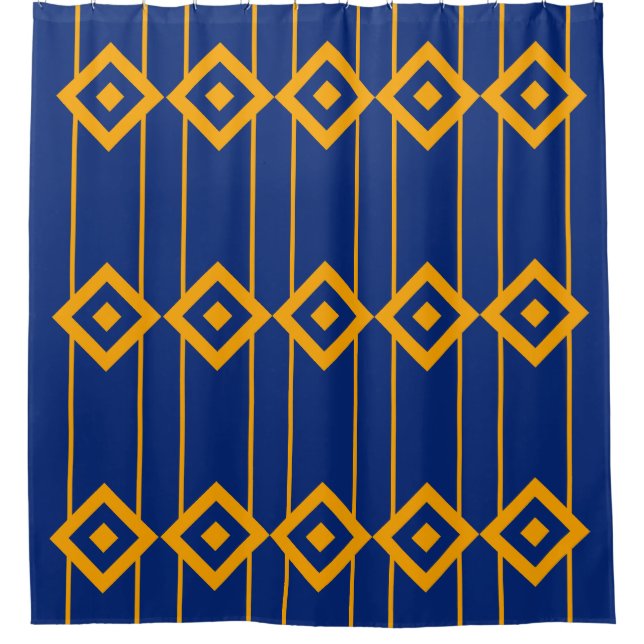 Elegant blue and yellow geometric pattern shower curtain (Front)