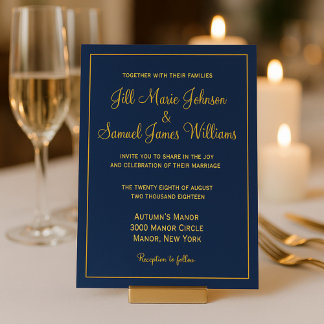 Elegant Blue and Yellow Wedding Invitation