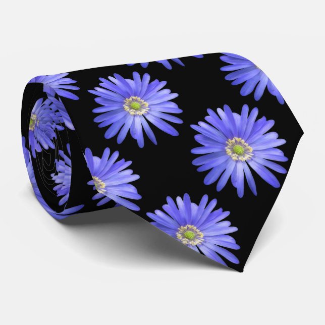 Elegant Blue Anemone Flower Tie (Rolled)