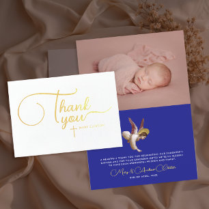 Elegant Blue Angel Bless Baptism Gratitude Typo Foil Card