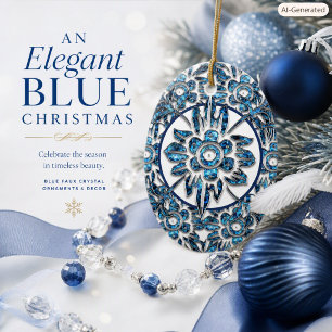 Elegant Blue Antique Crystal Brooch Christmas  Ceramic Ornament