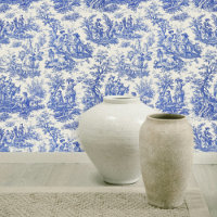 Elegant Blue Antique Toile Botanical Pattern