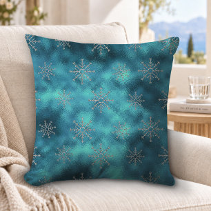 Elegant blue aqua Christmas snowflakes holidays Cushion
