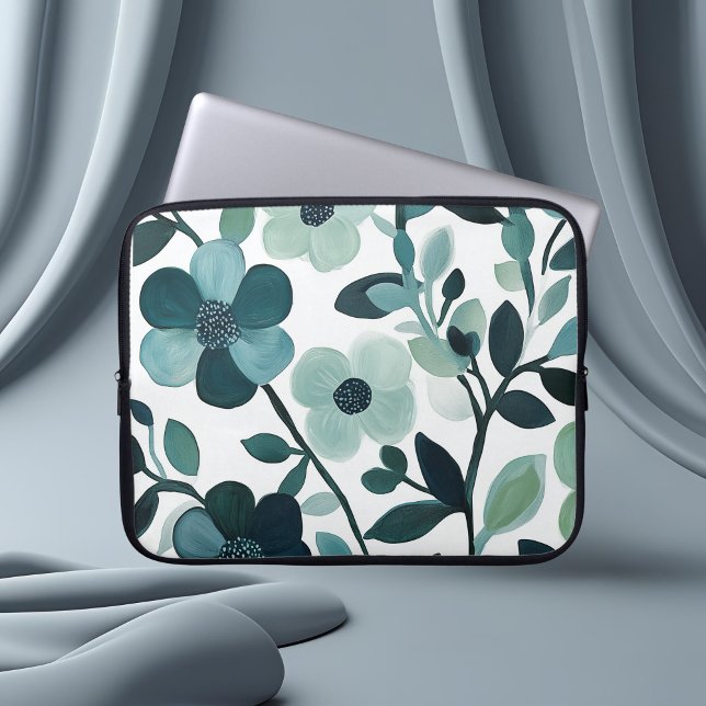 Elegant Blue Aqua Floral Botanical Electronics Bag (Creator Uploaded)
