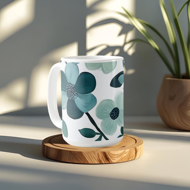 Elegant Blue Aqua Floral Pattern Mug Design (Creator Uploaded)