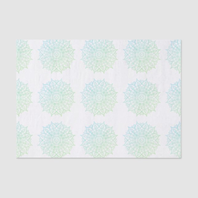 Elegant Blue Aqua Green Ombre Mandala Decoupage Tissue Paper (Front)