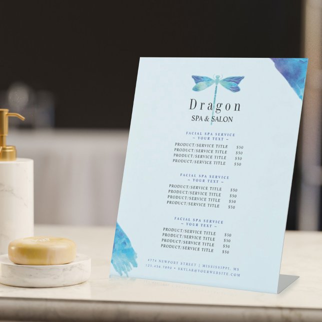 Elegant Blue & Aqua Watercolor Dragonfly Pedestal Sign (Creator Uploaded)