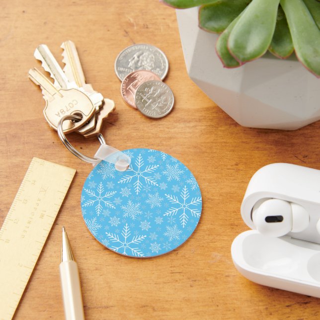 Elegant Blue Aqua White Winter Snowflake Key Ring (Desk)