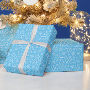 Elegant Blue Aqua White Winter Snowflake Wrapping Paper
