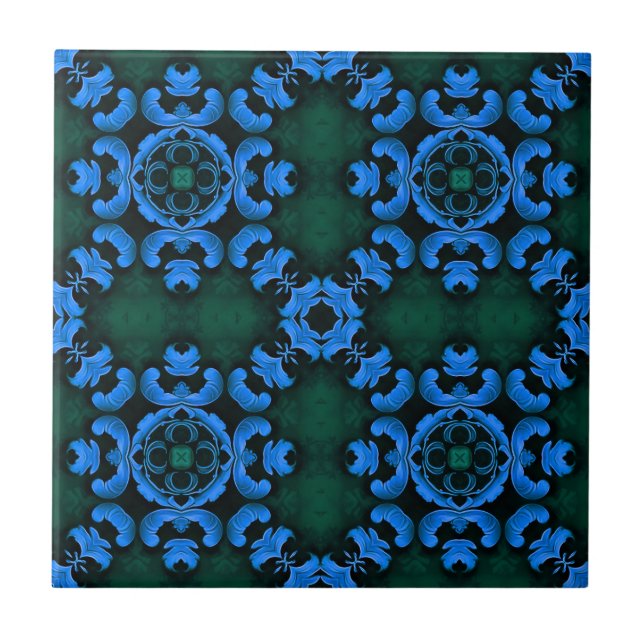 Elegant blue arabesque pattern tile (Front)