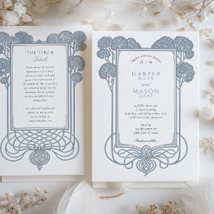 Elegant Blue Art Deco Tree Wedding Invitation