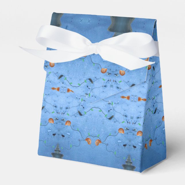 Elegant Blue Asian Coastal Ocean-Inspired  Favour Box (Front Side)