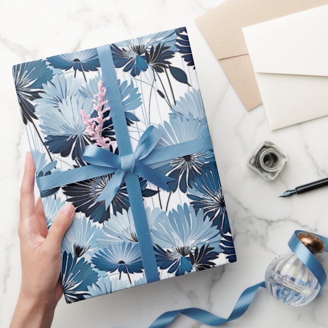Elegant Blue Aster Floral Pattern Wrapping Paper (Gifting)