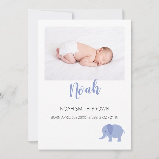 Elegant blue baby boy photo birth announcement (Front)