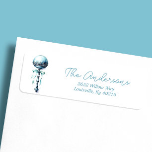 Elegant Blue Baby Rattle Boy Baby Shower Address Return Address Label