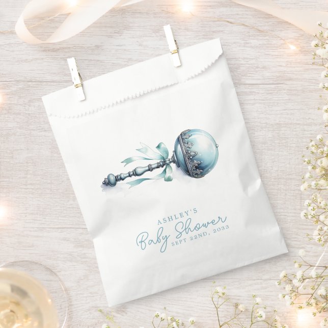 Elegant Blue Baby Rattle Boy Baby Shower Favour Bag (Clipped)