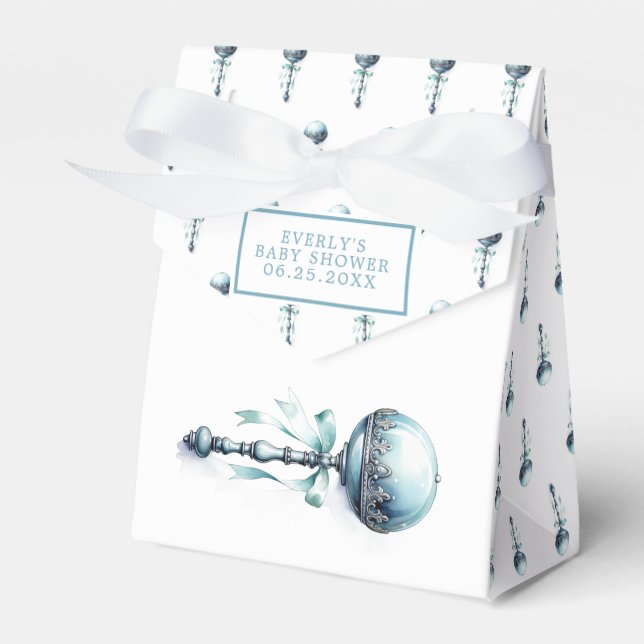 Elegant Blue Baby Rattle Boy Baby Shower Favour Box (Front Side)