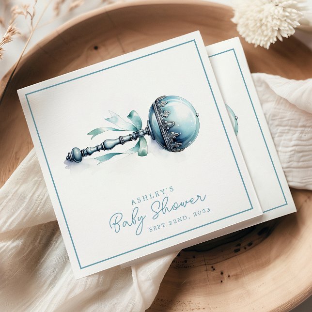 Elegant Blue Baby Rattle Boy Baby Shower Napkin (Creator Uploaded)