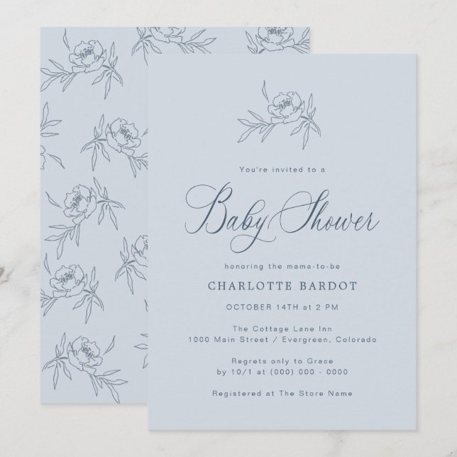 Elegant Blue Baby Shower Invitation (Front/Back)