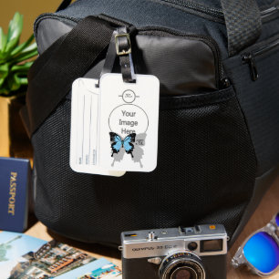Elegant Blue Backed Butterfly Shadow Monogram Luggage Tag