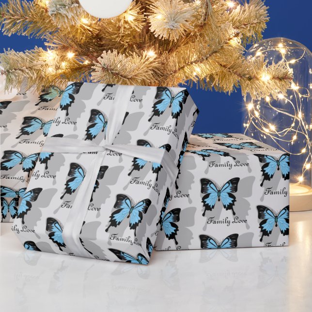 Elegant Blue Backed Butterfly Shadow Monogram Wrapping Paper (Holidays)