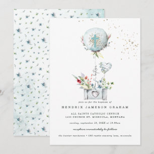Elegant Blue Balloon Baptism Invitation