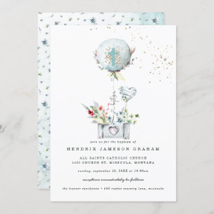 Elegant Blue Balloon Baptism Invitation