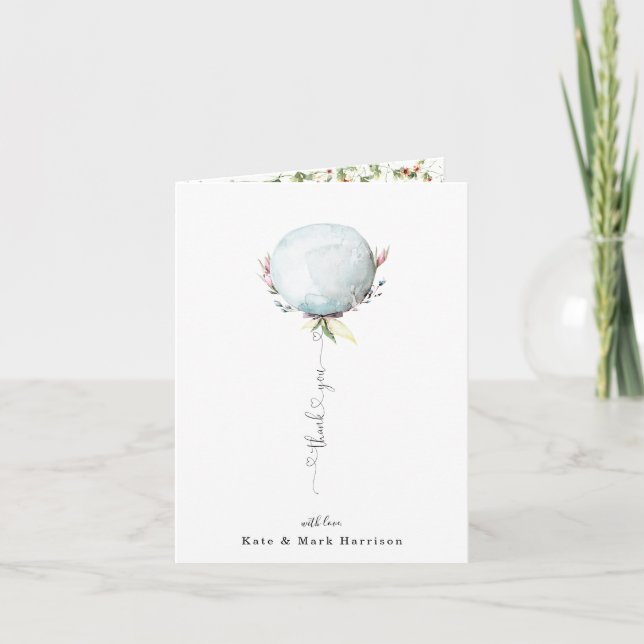 Elegant Blue Balloon Thank You Card (Front)