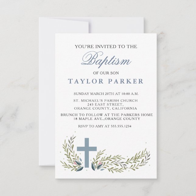 Elegant Blue Baptism/Christening Invitation (Front)