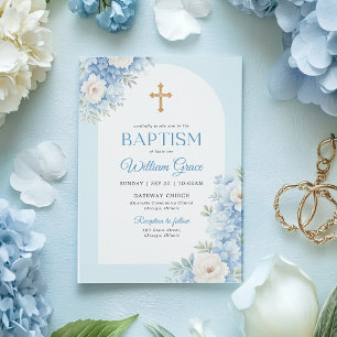 Elegant Blue Baptism Invitation with Floral Design
