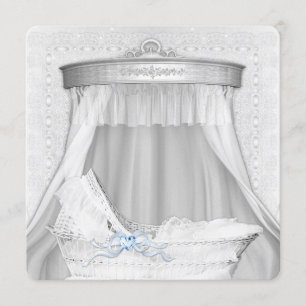 Elegant Blue Bassinet Baby Boy Shower Invitations