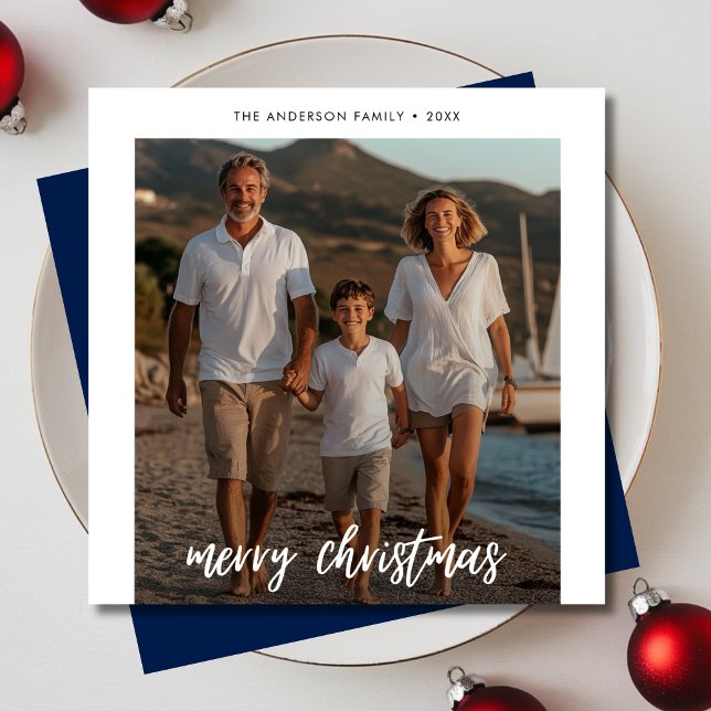 Elegant Blue Beach Marine Nautical Christmas Photo Holiday Card (Creator Uploaded)