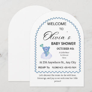 Elegant Blue Bear Arch Baby Shower Invitation   Wh