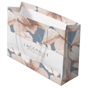 Elegant Blue & Beige Watercolor Flowers Large Gift Bag