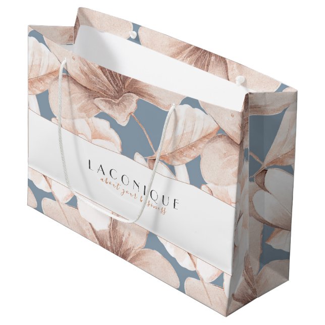 Elegant Blue & Beige Watercolor Flowers Large Gift Bag (Front Angled)
